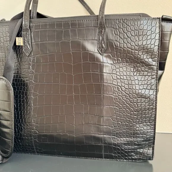 BEIS Large Work Tote Black Crocodile 14.5” x 11” Vegan Leather Zip Closure - Picture 2 of 15